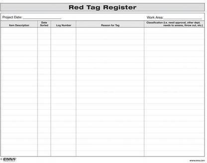 5S Red Tag Register Form