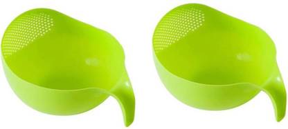 glanz Plastic Multipurpose Rice Vagetable Pasta Noodles Wash Bowl With Handle Colander (Pack Of 2) Colander