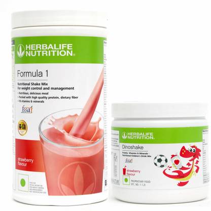 HERBALIFE Dinoshake Kids Drink Mix - Strawberry Flavor With Formula 1 Nutritional Shake Mix - Strawberry Flavor Combo Pack Combo