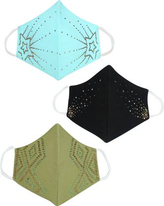 FABLE LABEL DIAMOND WORK Reusable 3 Layer Face Mask (PACK OF 3) FACE MASK-25 Reusable, Washable Cloth Mask