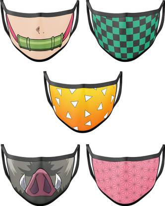 ComicSense Tanjiro Nezuko Zenitsu Nezuko Bamboo Inosuke Anime Printed Face Masks 5PC-MASK-DSLAYER Reusable, Washable Cloth Mask