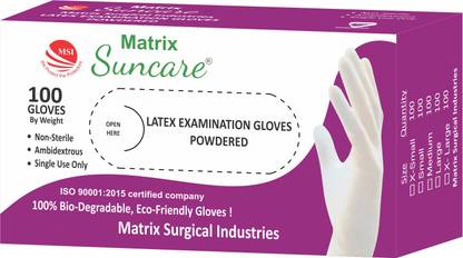 Suncare LATEX GLOVES POWDERED SIZE MEDIUM Latex Examination Gloves