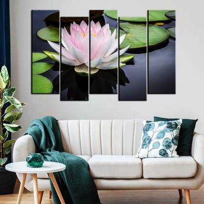 uDecore Beautiful Lotus In Water Wall Painting/Canvas Print Wall Hanging/Home Decor for Living Room, Bedroom, Office Decoration in 5 Panel set Canvas 24 inch x 40 inch Painting