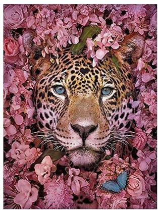 ZSJ Diamond DIY 5D Diamond Painting Kits Full Drill Leopard and Flowers Paint with Diamonds Embroidery by Numbers Cross Stitch Rhinestone Art Craft for Home Wall Decor 12x16 inch
