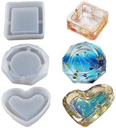 TOPS Epoxy Resin Silicone Molds,Ashtray Resin Silicone Mold,Resin Art Molds Include Square Ashtray MoldHeart Shaped Ashtray Mold and Rhombus Shape Ashtray Mold