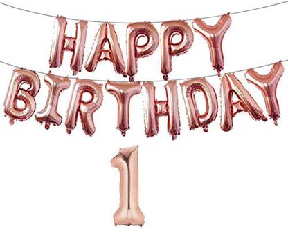 Offer99 Solid "HAPPY BIRTHDAY 1" Rose Gold Letter Foil Balloon for Birthday party Celeberation Letter Balloon