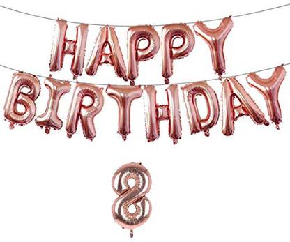Offer99 Solid "HAPPY BIRTHDAY 8" Rose Gold Letter Foil Balloon for Happy Birthday party Celeberation Letter Balloon
