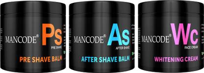MANCODE Grooming Essentials, Pre Shave Balm + After Shave Balm + Whitening Cream to give Luxury Grooming Experience, 100gram Each Balm & Cream formulated for Men (Combo of 3)