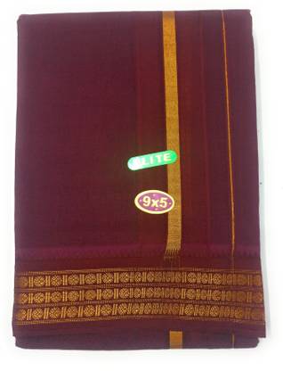 A COTTONS Cotton Men Dark Maroon Color Puja Dhoti With Attached Angvastram Towels Inside. Men Dhoti