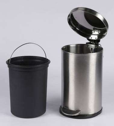 KUBER INDUSTRIES Stainless Steel Plain Pedal Dustbin/Plain Pedal Garbage Bin with Inner Bucket,5 Ltr (Silver) Stainless Steel Dustbin