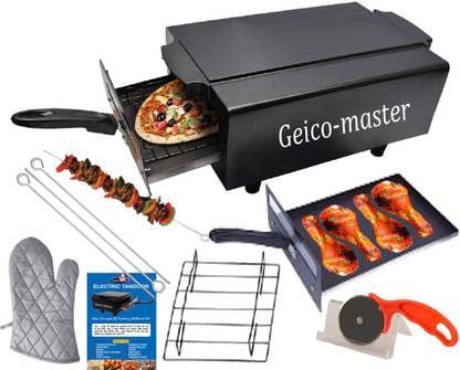Geico master Big XXL (16 Inches) Heavy Weight Non Stick Trey Electric Tandoor with Pizza Cutter,Recipe Book,Grill Stand Jali ,4 Skewers,Glove & 4 Shocked proof Rubber Legs Electric Tandoor