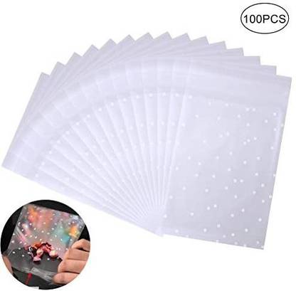 SUMAJU 100 Pcs Self Adhesive Candy Bags, Cellophane Cookie Bags Polka DotBags Treat Bags Favor Bag OPP Plastic Gift Bag Gift wrapper Plastic Gift Wrapper