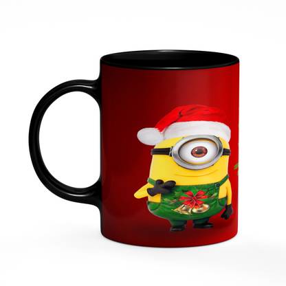 MAYA CREATION Merry Christmas Wishing by Minions as Santa With Christmas Tree Printed Coffee Great Gift on Christmas (Black) Ceramic Coffee Mug