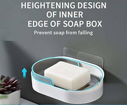 KIOSK Self Adhesive ABS Strong Magic Sticker Soap Holder Dish for Bathroom, Plastic, Grey and White (15.2 X 10.5 X 7.5 cm)