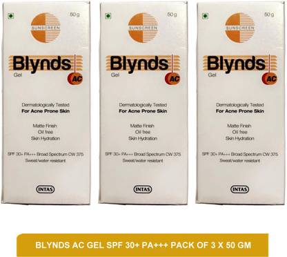 Blynds Sunscreen - SPF 50 PA+++ AC Gel - sunscreen for acne prone skin(pack of 3)50g