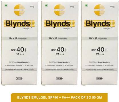 Blynds Sunscreen - SPF 50 PA+++ EMULGEL SPF40 + PA+++ sun protection gel(pack of 3)50g