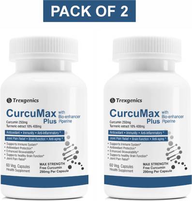 Trexgenics CURCUMAX PLUS MAX Curcumin with turmeric extract, Bioenhancer Piperine (60Vcaps)