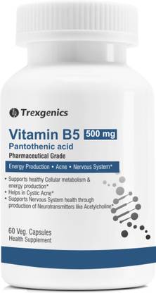 Trexgenics VITAMIN B5 500mg Calcium-d-pantothenate Skincare, Acne, Nervous System(60 Vcaps)