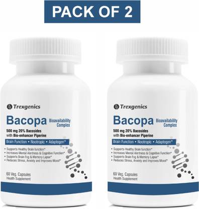 Trexgenics BACOPA Brahmi(20% Bacosides)500mg Cognition, Nootropic, Memory booster(60Vcaps)