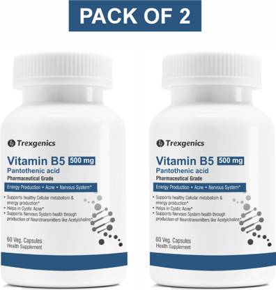 Trexgenics VITAMIN B5 500mg Calcium-d-pantothenate Skincare, Acne, Nervous System(60 Vcaps)