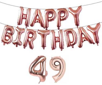 Offer99 Solid Rose Gold Happy Birhtday Banner with 49 Number Ribbon Letter Balloon for Birthday Celebration Letter Balloon