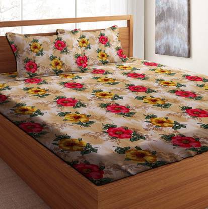 Casa Confort 120 TC Microfiber Double Floral Flat Bedsheet