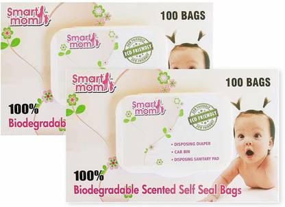 Lifekrafts Smart mom Scented compostable Bags Bio-degradable and eco Friendly|Pack of 200 |Disposing Diapers, car bin, disposing Sanitary Pads, Trash Bags. Diaper Disposal Bin (Gallon) Diaper Disposal Bin