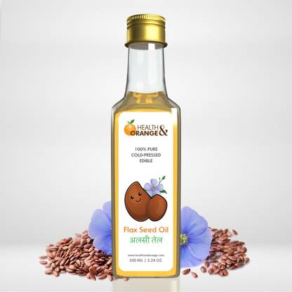 Health and Orange Pure Cold Pressed Edible Flaxseed Oil Glass Bottle