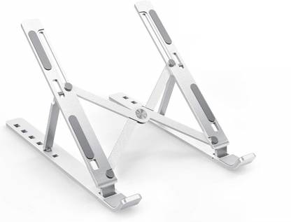 JOHN RICHARD Laptop Stand Foldable Height Adjustable Metal Frame Laptop Stand, Ergonomic, OverHeating Protection Laptop Cooling Pad, Laptop Plus Mobile Stand Tablet Stand for All Laptops Aluminium Floor and Desk Stand Laptop Stand with Adjustable Height Compatible with Universal Laptops