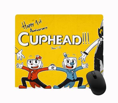 Impresion Happy First Anniversary Cuphead Cartoon Printed Premium Designer Mouse Pad for Computer/Laptop (22.5cm x 19cm) - C55 Non Slip Base Mousepad