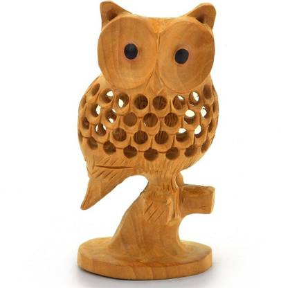 Indian Sparrow Good Luck Sign Wooden Owl Sitting Tree Branch -180 Decorative Showpiece  -  14.25 cm