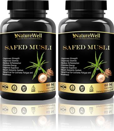 Naturewell Ultra Safed Musli, safed musli capsule, stamina, testosterone booster(Pack Of 2)