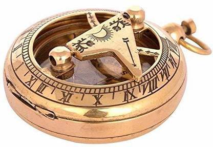 Ascent India Brass Push Button Mini Sundial Compass Pocket Sundial Compass 2" Compass