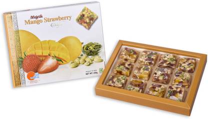 Bhagat's Mango Strawberry Delight , Mango, Strawberry, Pistachio, cashew Nut Sweet Burfi Box Box