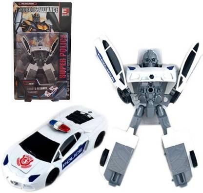 HALO NATION Robot Alliance Police Union Car Mode Transforming Action Figure Deforms from Robot to Police Car - White