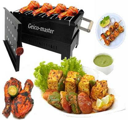 Geico master Charcoal Barbeque Grill with Accessories 6 Wooden Handle Skewers Electric Tandoor