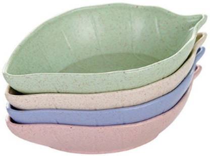 JacGifts Plastic Serving Bowl 4 Pcs Chutney Sauce Leaf Shape Bowl Plate