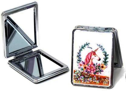 Crazycute Unicorn Design Stainless Steel Mirror - Double Sides Portable Foldable Pocket Cosmetic Makeup Mirror Metal for Women - Random models will be Sent