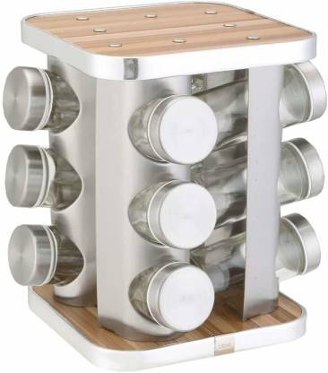 Rotating Spice Rack Stainless Steel 12 16 Glass Jar Revolving Carousel Stand NEW