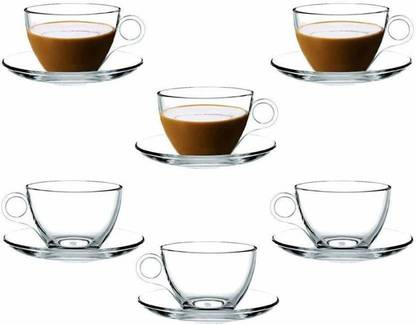 AFAST Glass New Design & Style Transparent Glass Tea/ Coffee Cup With Plate Set Of Six-wq3