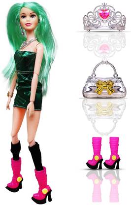 Aseenaa Beautiful Doll Toy Set with Movable Joints and Other Ornaments for Girls | Charm Girl Green