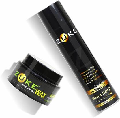 zuke Power Hair Spray All Day Long Strong Hold-250ml + Hair Styling Wax Ultra Hold-100g (Combo Pack of 2 Items) Hair Spray