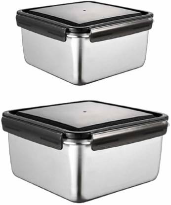 Femora High Steel SS304 Square Container Airtight Leakproof Unbreakable Storage Container/Lunch Box - 550 ML_750 ML 2 Containers Stainless Steel Office Lunch Box