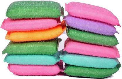 Drosselz Premium Multicolour Multipurpose Super Absorbent Magic Double Sided Sponge Wipes Scrubber/Scrub Pad For Cleaning Kitchen/Utensils/Dish-Washing/Barbeque Grills/Tiles/Glassware’s Scrub Sponge, Scrub Pad/ Scrub Pad for Kitchen (Medium, Pack of 12) Scrub Pad