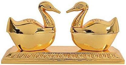 AapnoCrafts Beautiful Roli-Chandan, Chawal-Akshat- haldi - Kumkum Box with Loving Bird Duck Pair chopda for Gift and Pooja Purpose Decorative Showpiece  -  6 cm