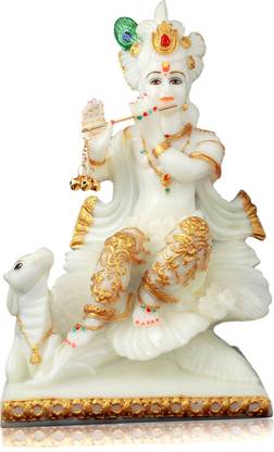 GW Creations Beautiful White marble Lord Krishna Idol|Idol of Lord Krishna playing Flute for Home Decor|Little Krishna| Lord Krishna for gift| Well Finished Krishna Idol|Makkhan Chor| Decorative Showpiece  -  5 cm