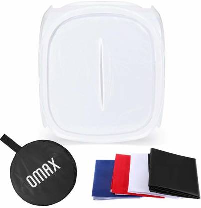 OMAX 80x80x80 cm Portable Photo Studio Shooting Tent Light Cube Diffusion Soft Box Kit with 4 Colors Backdrops (Red Blue Black White Matte) for Photography Square Softbox