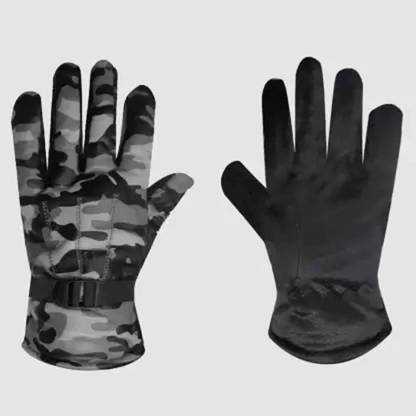 Rhtdm ARMY TEXTURE SUPER WARM WINTER GLOVE WITH EXTRA SOFT FUR LINING GREY_AT750 Riding Gloves