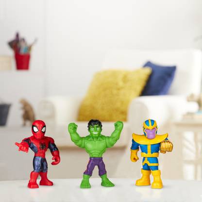 SUPER HERO ADVENTURES Marvel Mega Mighties 10-Inch Figure 3 Pack, Thanos, Spider-Man, Hulk Toys for Ages 3 and Up
