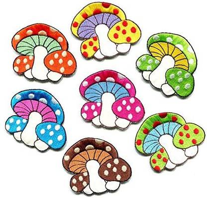 Thailand Lot of 7 Mushroom Boho Hippie Retro Love Peace Groovy Weed Shrooms Trance Embroide Appliques Iron-on Patches New